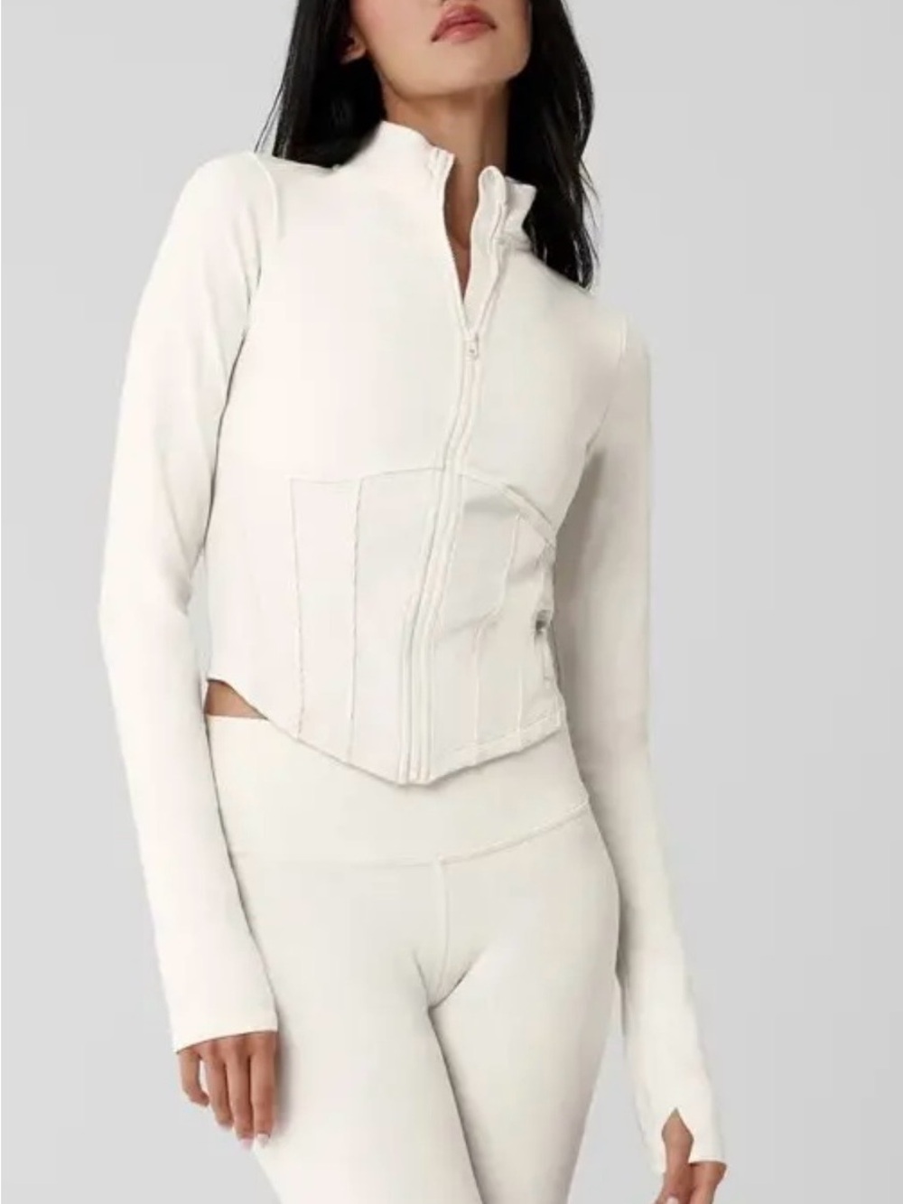 ALO YOGA AIRBRUSH CORSET FULL ZIP JACKET  - IN IVORY